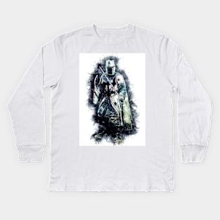 Templar Knight The crusader / abstract warrior watercolor portrait Kids Long Sleeve T-Shirt